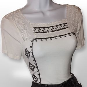 American Eagle Lace Embroidered Top, Size Small, White Black